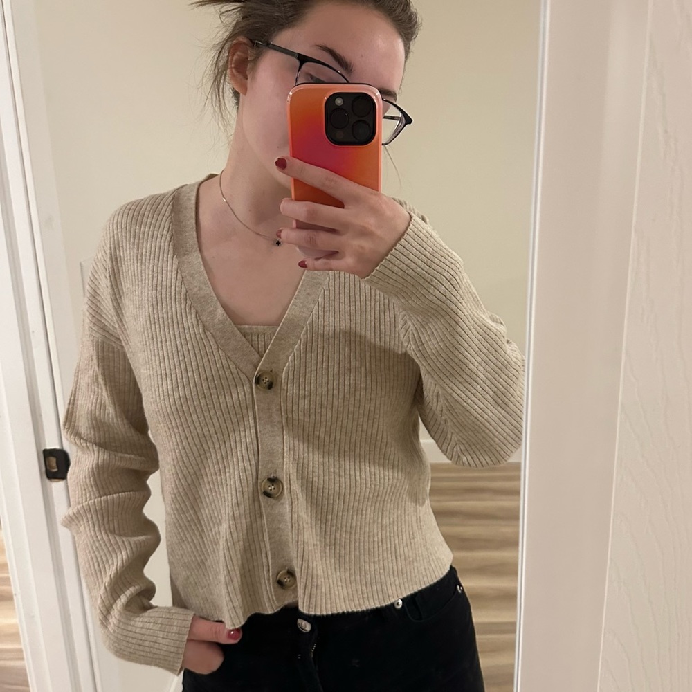 Lucy Paris Beige V-Neck Sweater and Tank Set